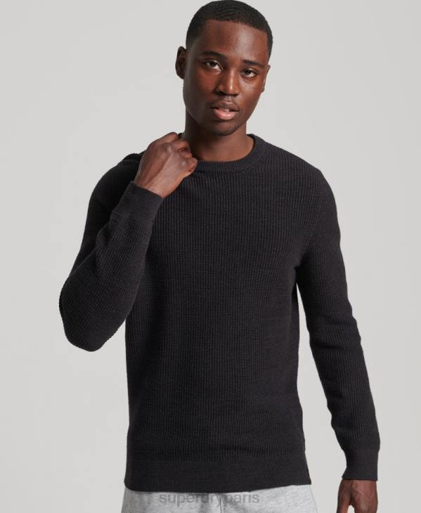 Superdry Hommes pull ras du cou texturé vintage D64Z1264 vêtements noir