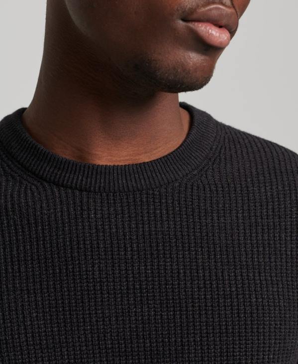 Superdry Hommes pull ras du cou texturé vintage D64Z1264 vêtements noir