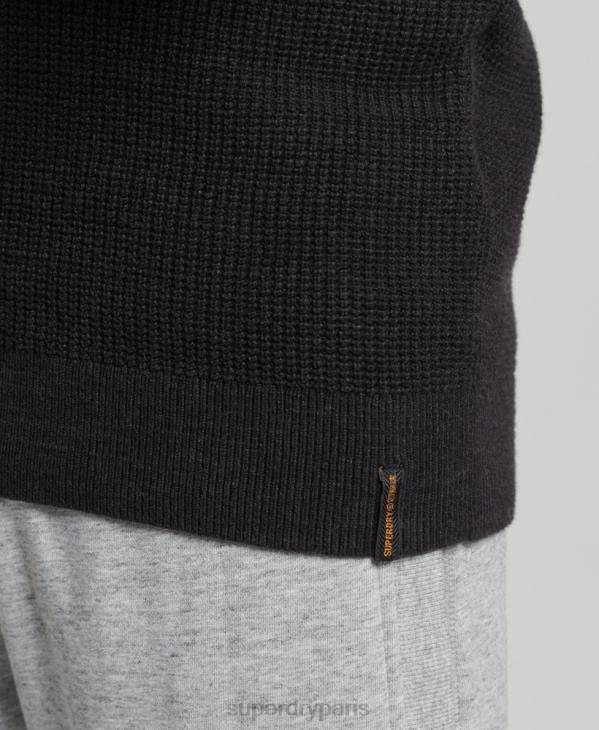 Superdry Hommes pull ras du cou texturé vintage D64Z1264 vêtements noir