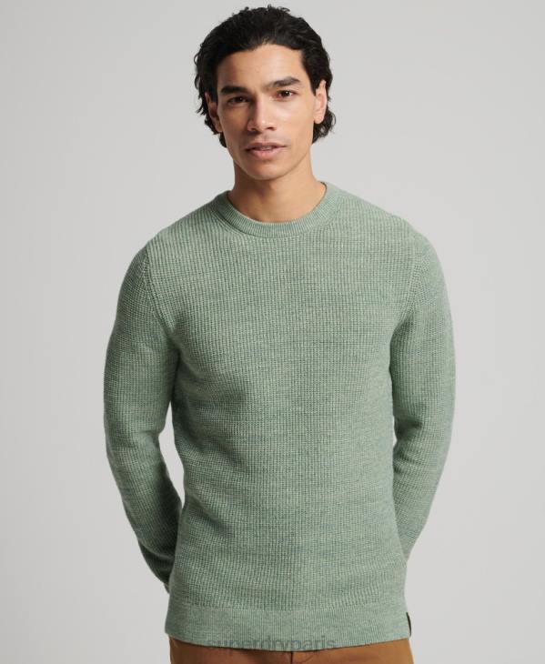 Superdry Hommes pull ras du cou texturé vintage D64Z1265 vêtements vert
