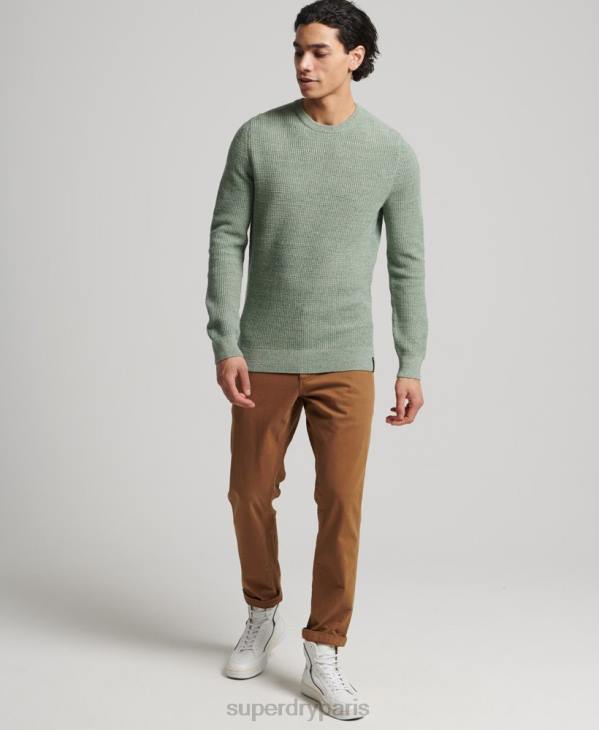 Superdry Hommes pull ras du cou texturé vintage D64Z1265 vêtements vert