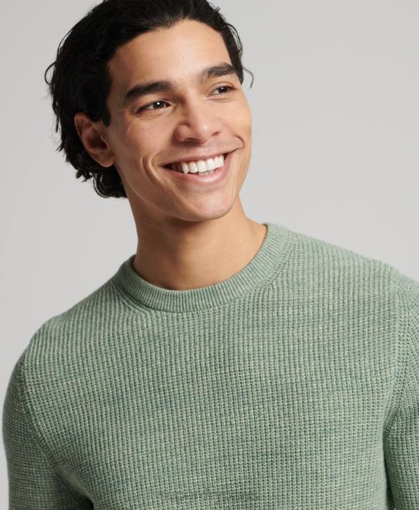 Superdry Hommes pull ras du cou texturé vintage D64Z1265 vêtements vert