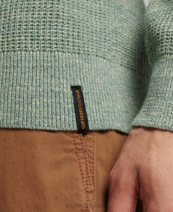 Superdry Hommes pull ras du cou texturé vintage D64Z1265 vêtements vert