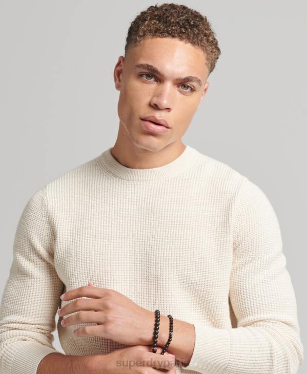Superdry Hommes pull ras du cou texturé vintage D64Z1337 vêtements crème