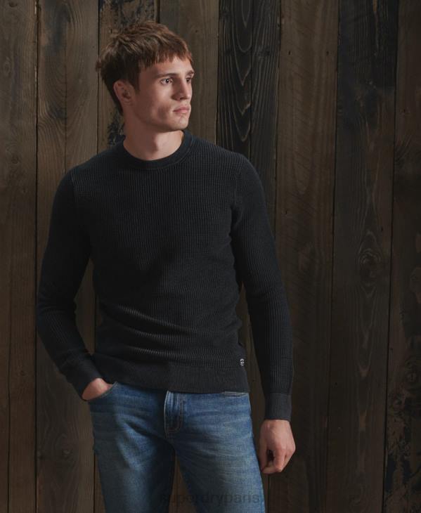 Superdry Hommes pull ras du cou à texture teintée Academy D64Z5336 vêtements noir