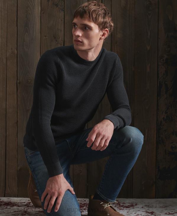 Superdry Hommes pull ras du cou à texture teintée Academy D64Z5336 vêtements noir