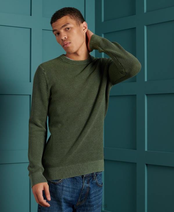 Superdry Hommes pull ras du cou à texture teintée Academy D64Z5346 vêtements vert