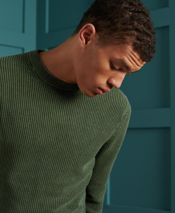 Superdry Hommes pull ras du cou à texture teintée Academy D64Z5346 vêtements vert