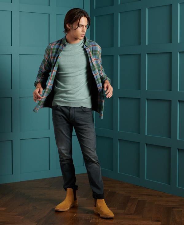 Superdry Hommes pull ras du cou à étiquette orange D64Z1357 vêtements bleu