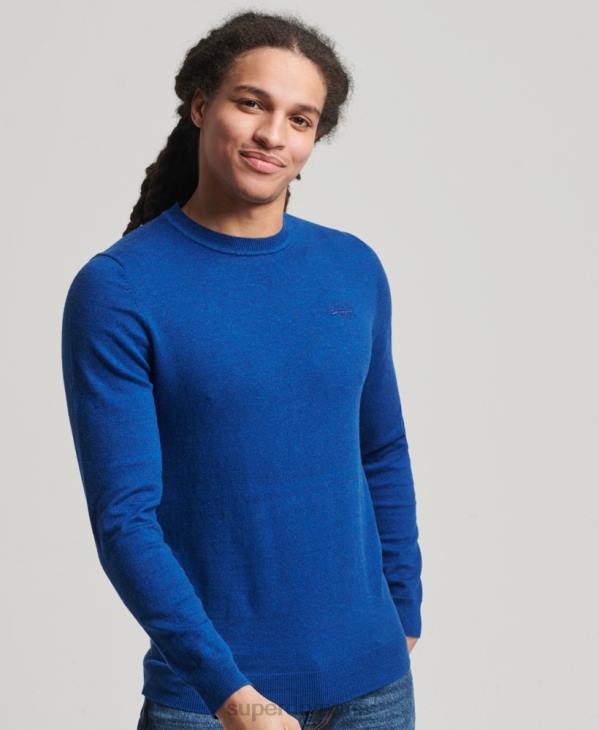 Superdry Hommes pull ras du cou à étiquette orange D64Z5324 vêtements bleu