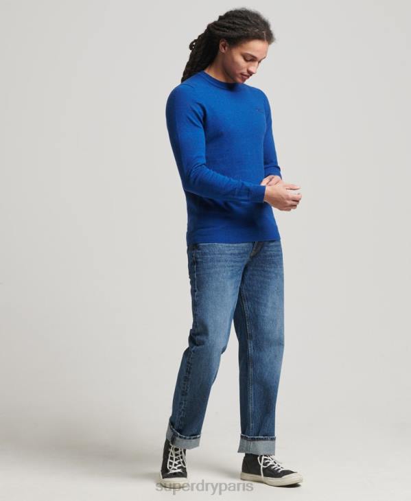 Superdry Hommes pull ras du cou à étiquette orange D64Z5324 vêtements bleu