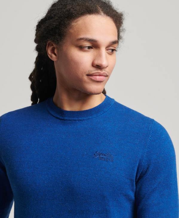 Superdry Hommes pull ras du cou à étiquette orange D64Z5324 vêtements bleu