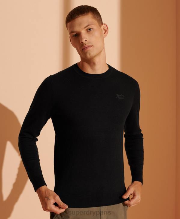 Superdry Hommes pull ras du cou à étiquette orange D64Z5327 vêtements noir