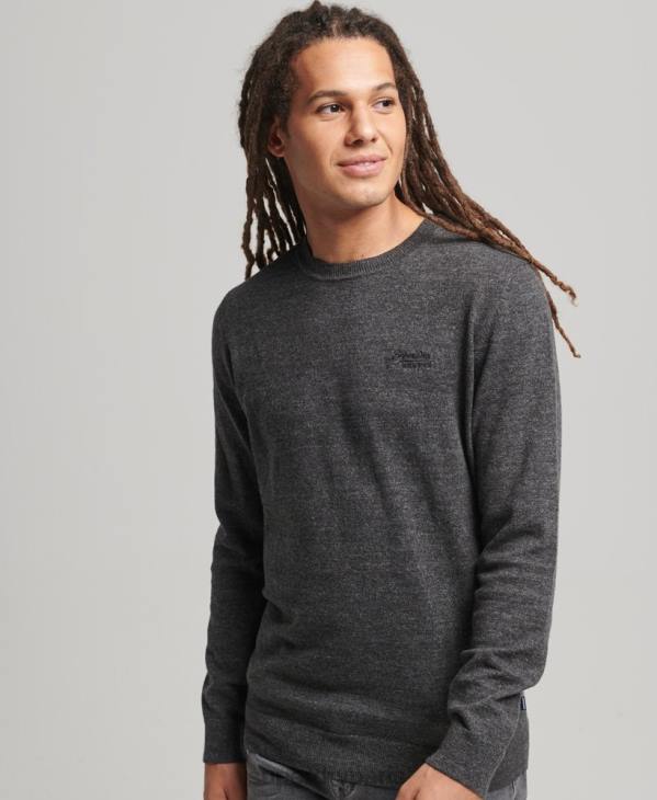 Superdry Hommes pull ras du cou à étiquette orange D64Z5335 vêtements gris