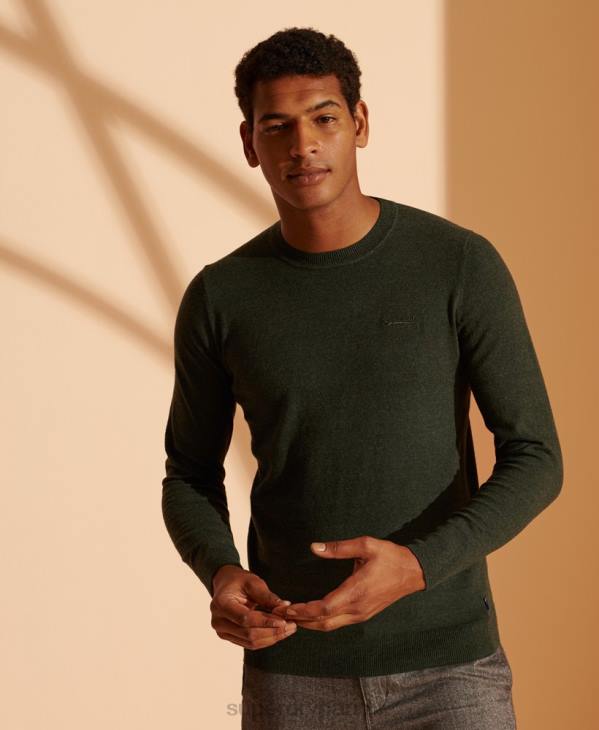 Superdry Hommes pull ras du cou à étiquette orange D64Z5340 vêtements vert