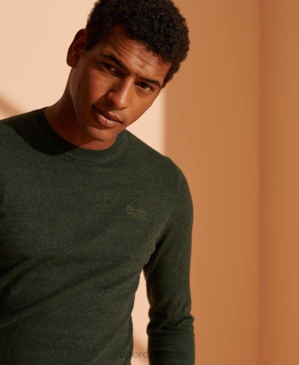 Superdry Hommes pull ras du cou à étiquette orange D64Z5340 vêtements vert