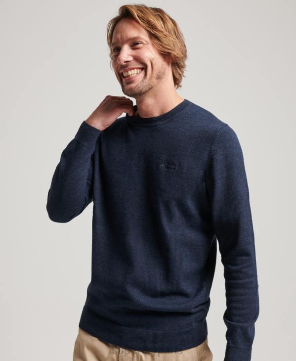Superdry Hommes pull ras du cou à étiquette orange D64Z5341 vêtements marine