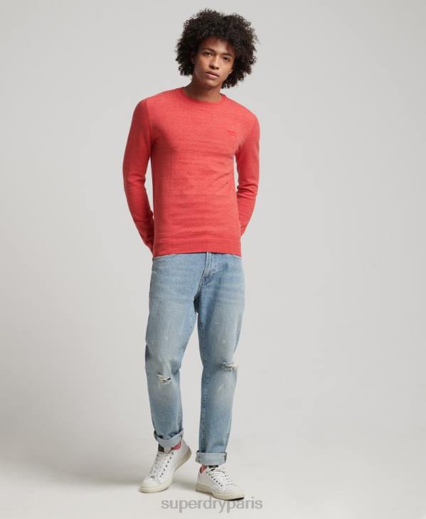Superdry Hommes pull ras du cou à étiquette orange D64Z5352 vêtements rouge