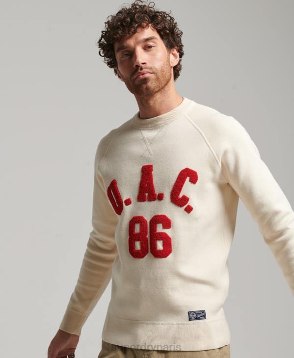 Superdry Hommes pull varsity crew D64Z1277 vêtements crème