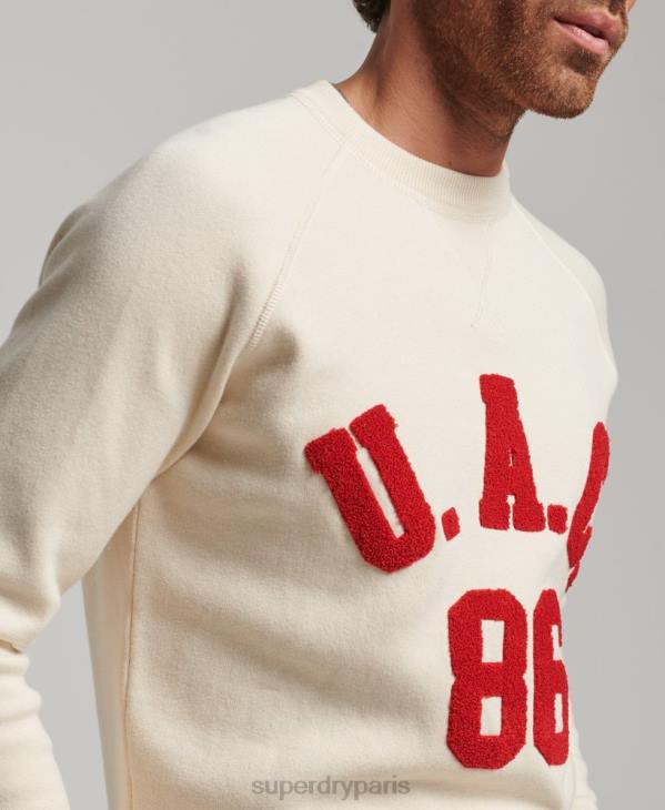 Superdry Hommes pull varsity crew D64Z1277 vêtements crème