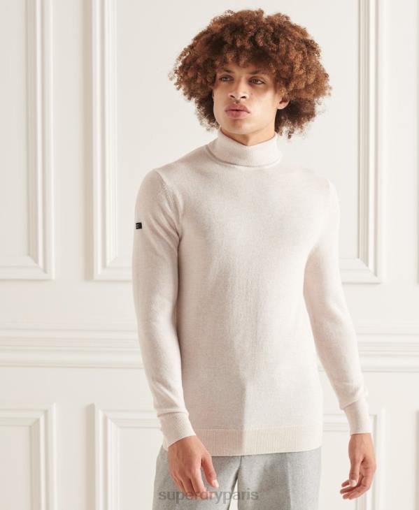 Superdry Hommes studios pull à col roulé en laine d'agneau D64Z1328 vêtements blanc