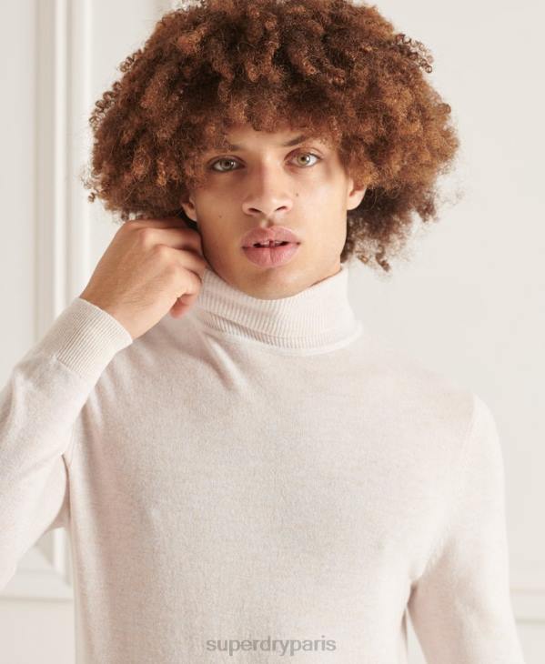Superdry Hommes studios pull à col roulé en laine d'agneau D64Z1328 vêtements blanc