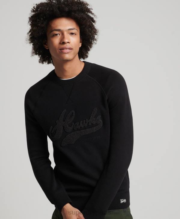 Superdry Hommes tricot universitaire vintage D64Z1342 vêtements noir