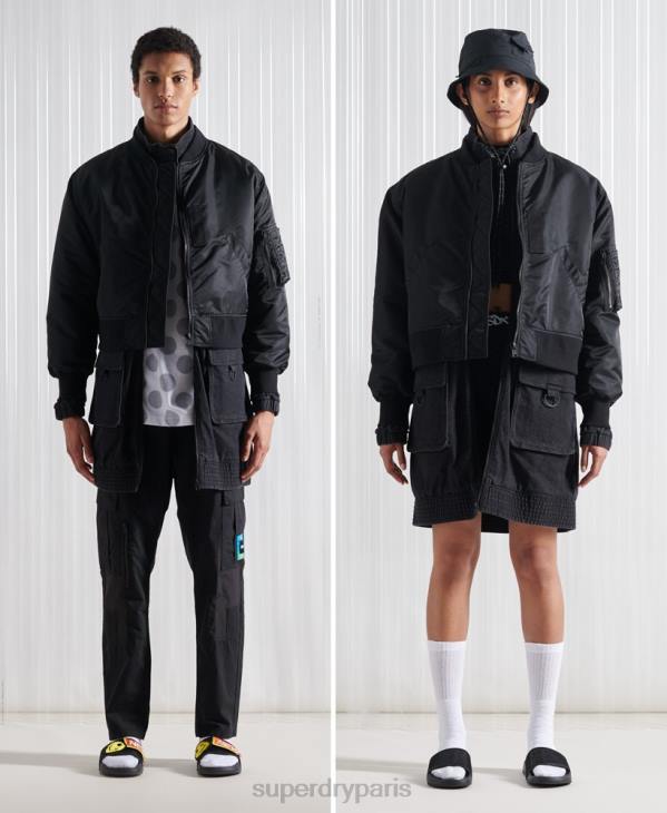 Superdry Hommes blouson aviateur double sdx en édition limitée D64Z5555 vêtements noir