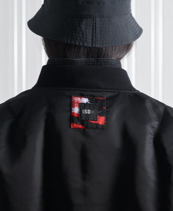 Superdry Hommes blouson aviateur double sdx en édition limitée D64Z5555 vêtements noir