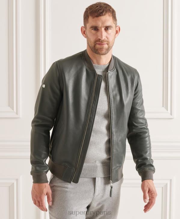 Superdry Hommes blouson aviateur en cuir D64Z4662 vêtements gris
