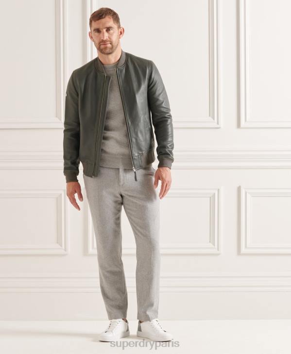 Superdry Hommes blouson aviateur en cuir D64Z4662 vêtements gris