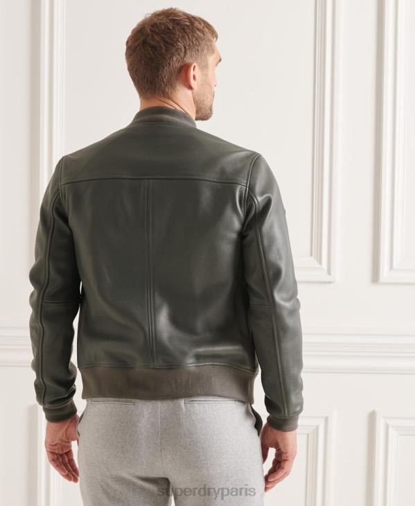 Superdry Hommes blouson aviateur en cuir D64Z4662 vêtements gris