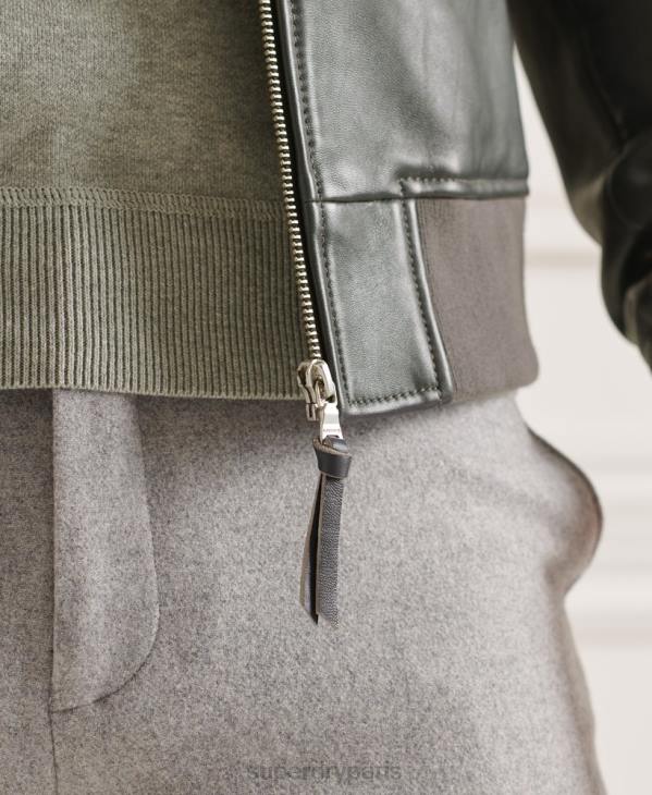 Superdry Hommes blouson aviateur en cuir D64Z4662 vêtements gris