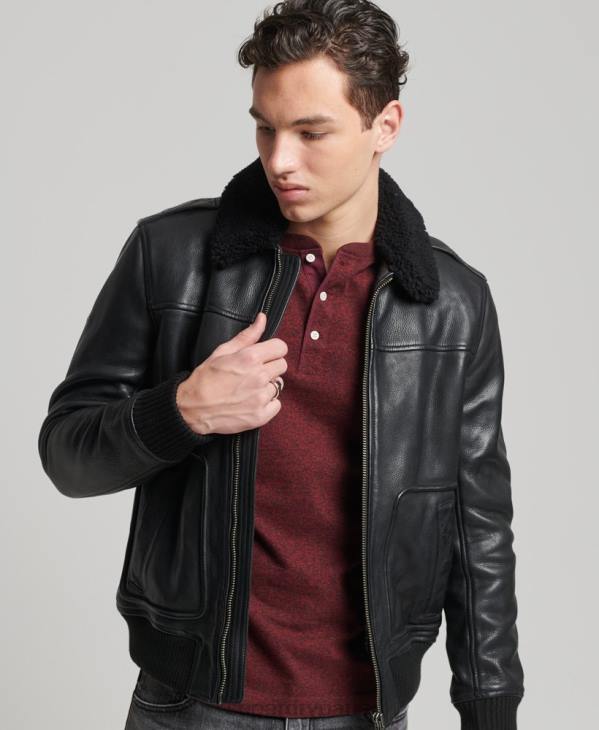 Superdry Hommes blouson aviateur en cuir D64Z4782 vêtements noir