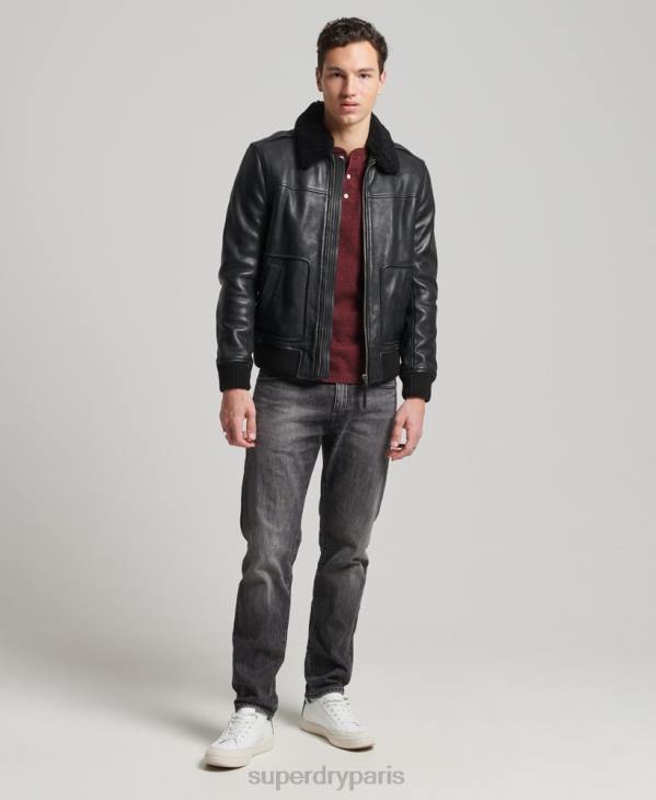 Superdry Hommes blouson aviateur en cuir D64Z4782 vêtements noir