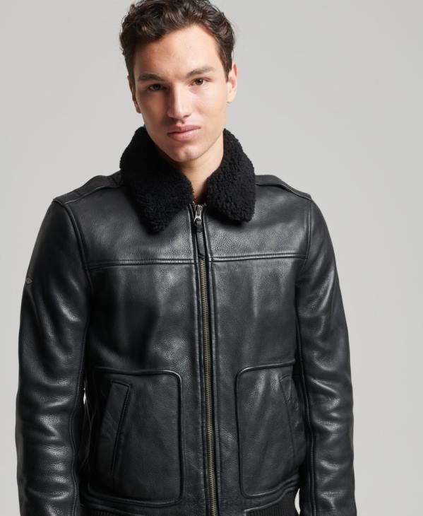 Superdry Hommes blouson aviateur en cuir D64Z4782 vêtements noir