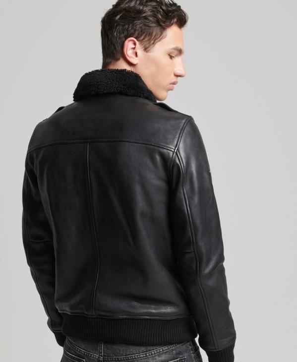 Superdry Hommes blouson aviateur en cuir D64Z4782 vêtements noir