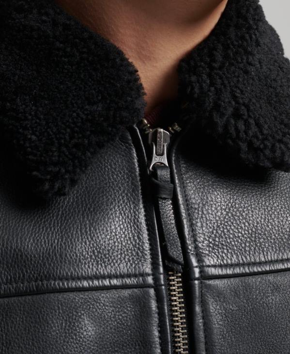 Superdry Hommes blouson aviateur en cuir D64Z4782 vêtements noir