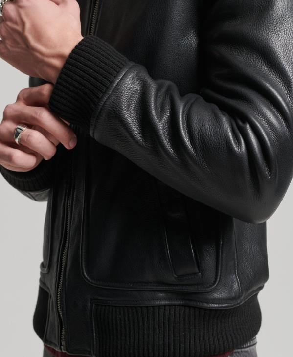 Superdry Hommes blouson aviateur en cuir D64Z4782 vêtements noir