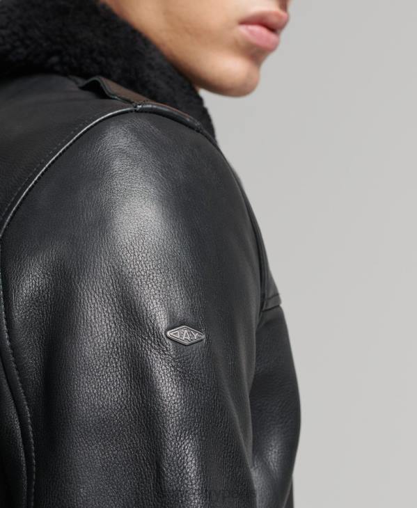 Superdry Hommes blouson aviateur en cuir D64Z4782 vêtements noir