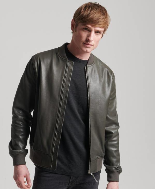 Superdry Hommes blouson aviateur en cuir studios flight D64Z6455 vêtements gris foncé