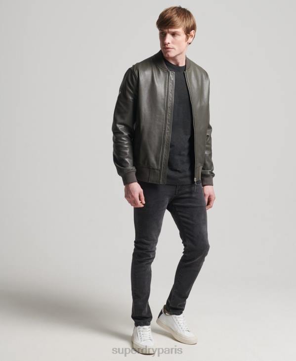 Superdry Hommes blouson aviateur en cuir studios flight D64Z6455 vêtements gris foncé