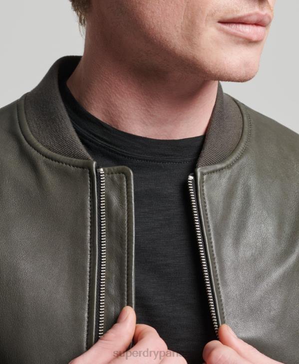 Superdry Hommes blouson aviateur en cuir studios flight D64Z6455 vêtements gris foncé