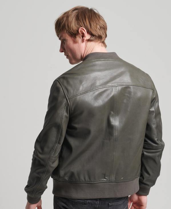 Superdry Hommes blouson aviateur en cuir studios flight D64Z6455 vêtements gris foncé