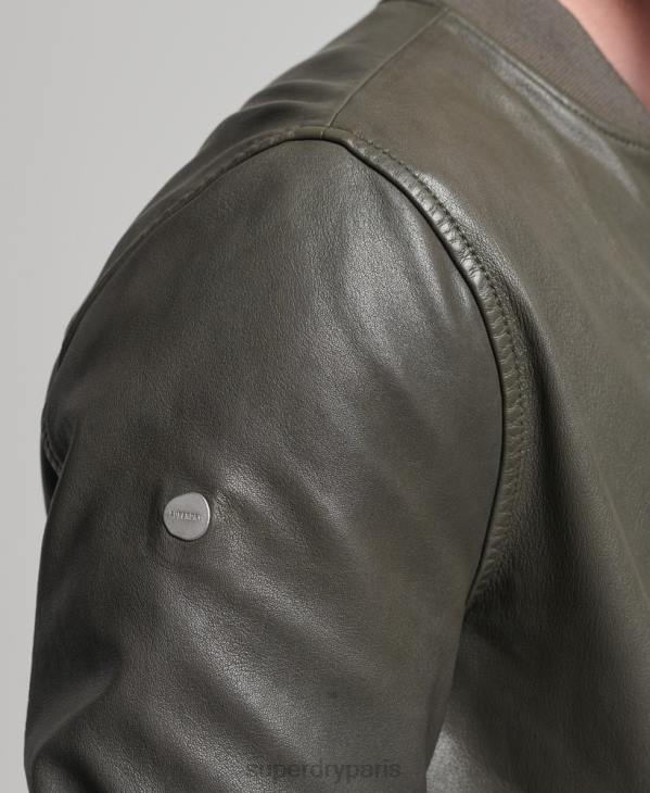 Superdry Hommes blouson aviateur en cuir studios flight D64Z6455 vêtements gris foncé