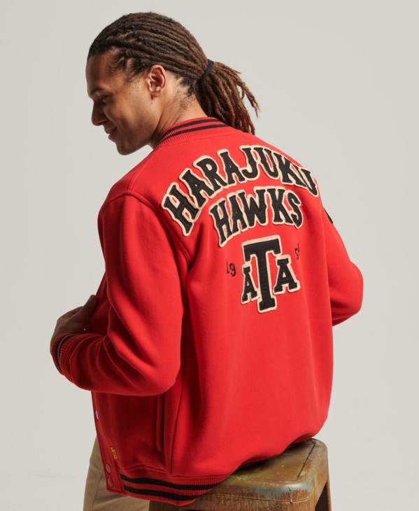Superdry Hommes blouson aviateur en jersey universitaire D64Z5217 vêtements rouge