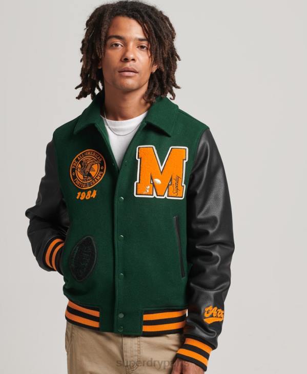 Superdry Hommes blouson aviateur à patch universitaire universitaire D64Z933 vêtements vert