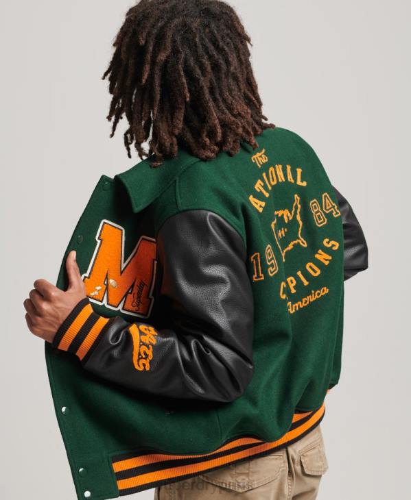 Superdry Hommes blouson aviateur à patch universitaire universitaire D64Z933 vêtements vert