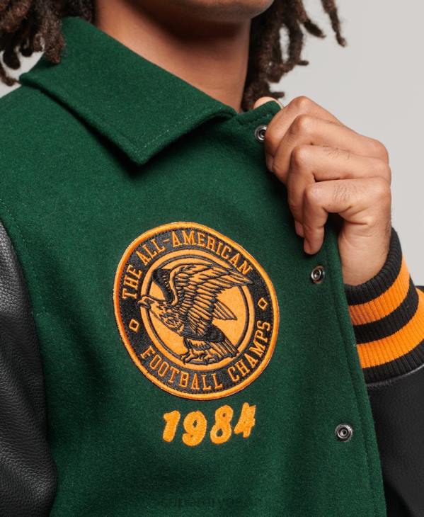 Superdry Hommes blouson aviateur à patch universitaire universitaire D64Z933 vêtements vert