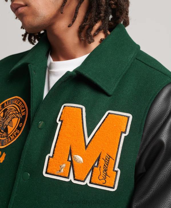 Superdry Hommes blouson aviateur à patch universitaire universitaire D64Z933 vêtements vert
